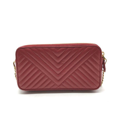 Prada Leather Chain Shoulder Bag Zip Around Wallet Red — view 2