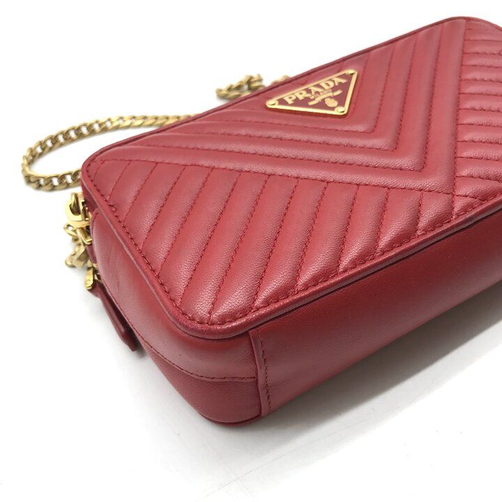 Prada Leather Chain Shoulder Bag Zip Around Wallet Red — view 5