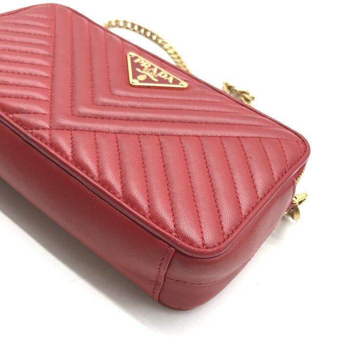 Prada Leather Chain Shoulder Bag Zip Around Wallet Red — view 4