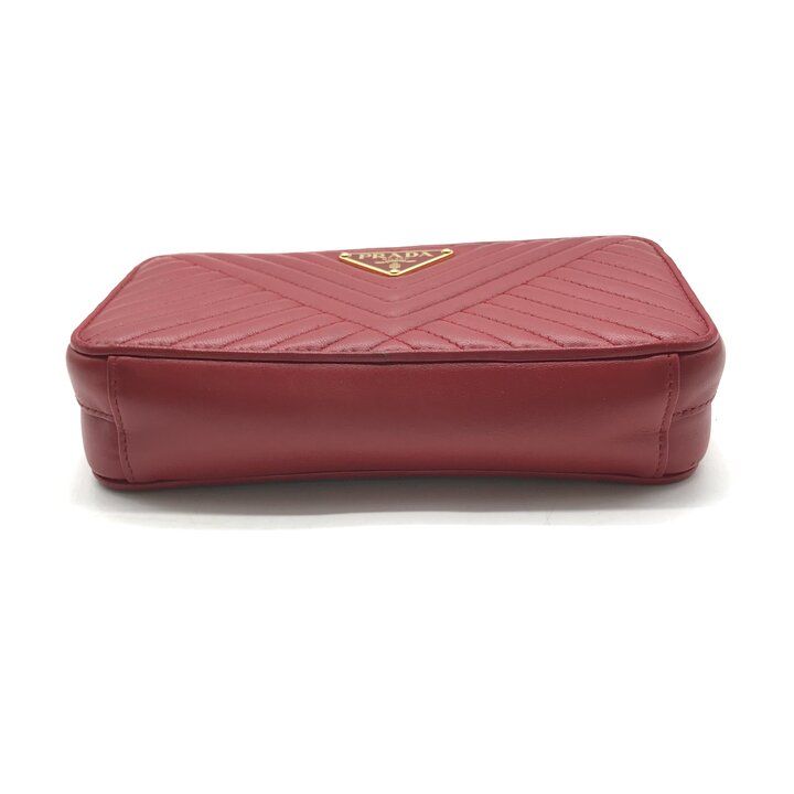 Prada Leather Chain Shoulder Bag Zip Around Wallet Red — view 3