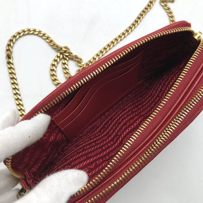 Prada Leather Chain Shoulder Bag Zip Around Wallet Red — view 8
