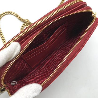 Prada Leather Chain Shoulder Bag Zip Around Wallet Red — view 7