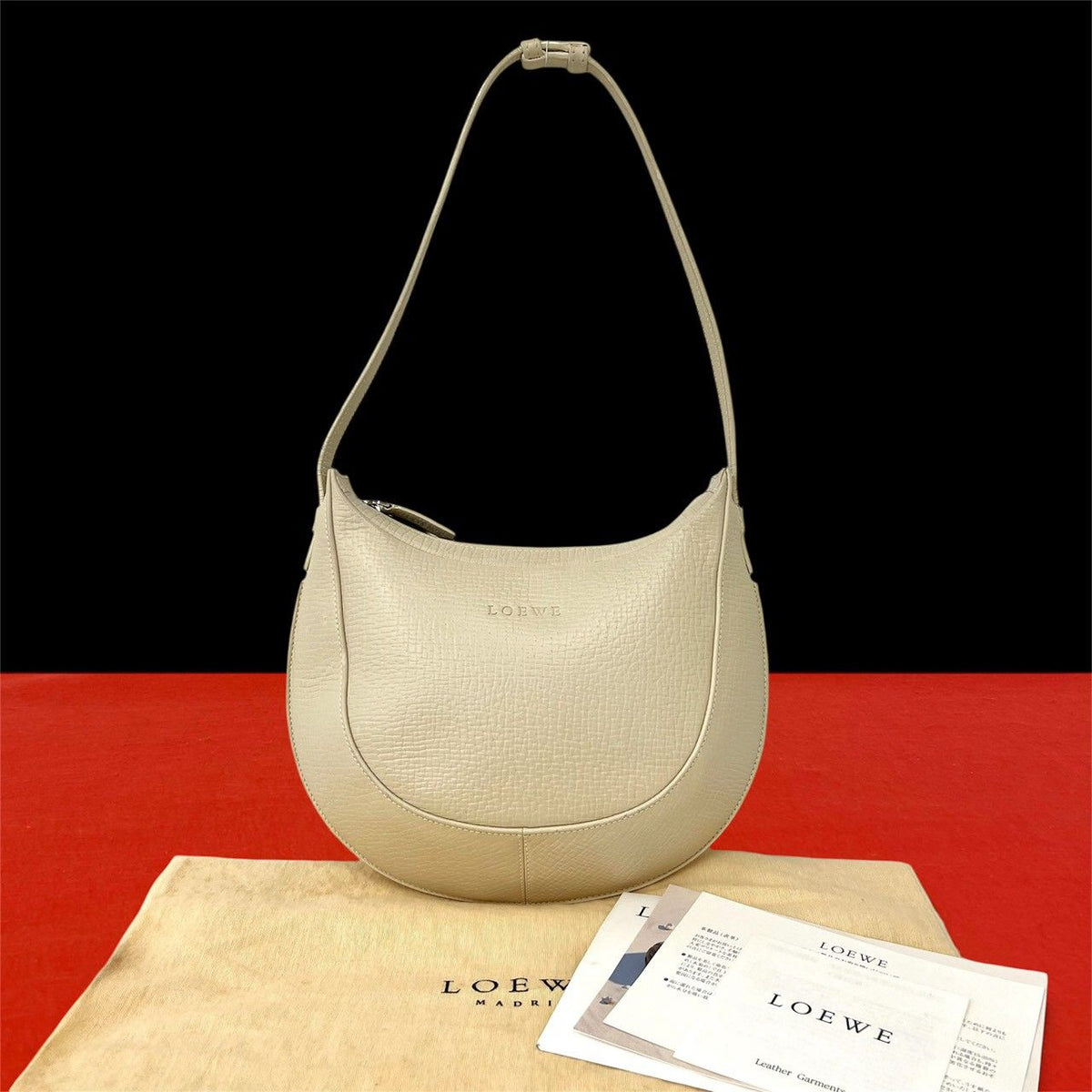 Loewe Vintage Logo Stamp Leather Shoulder Bag Ivory