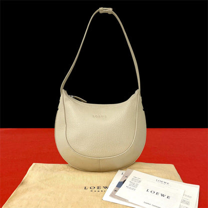 Loewe Vintage Logo Stamp Leather Shoulder Bag Ivory