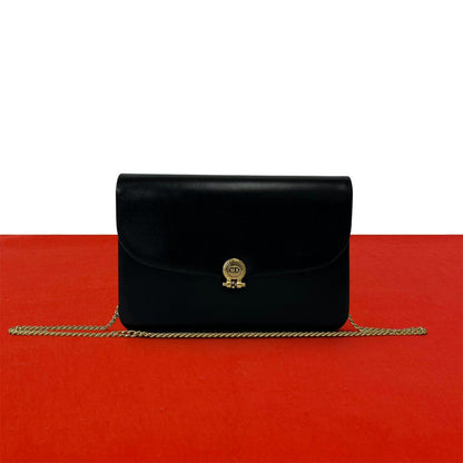 Dior Vintage CD Logo Leather 2-Way Chain Shoulder Bag Black