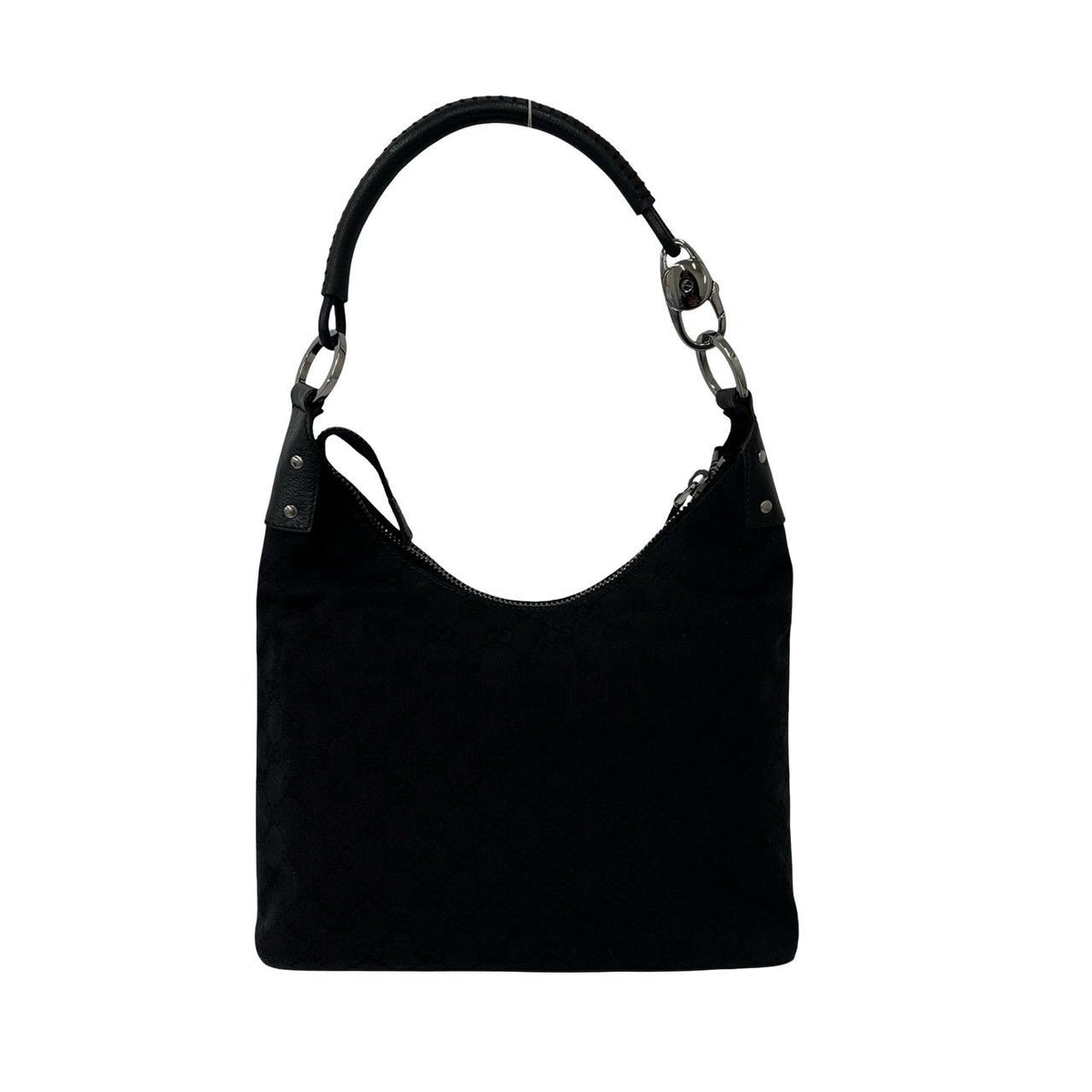 Gucci GG Pattern Logo Canvas Leather Shoulder Bag Tote Black — view 3