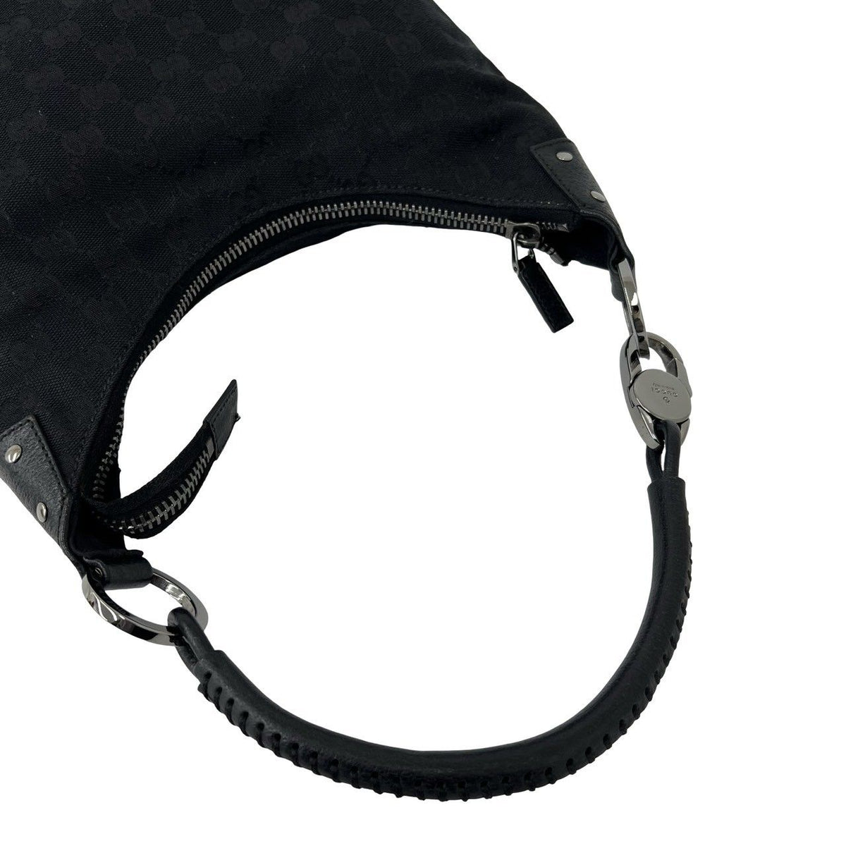 Gucci GG Pattern Logo Canvas Leather Shoulder Bag Tote Black — view 4