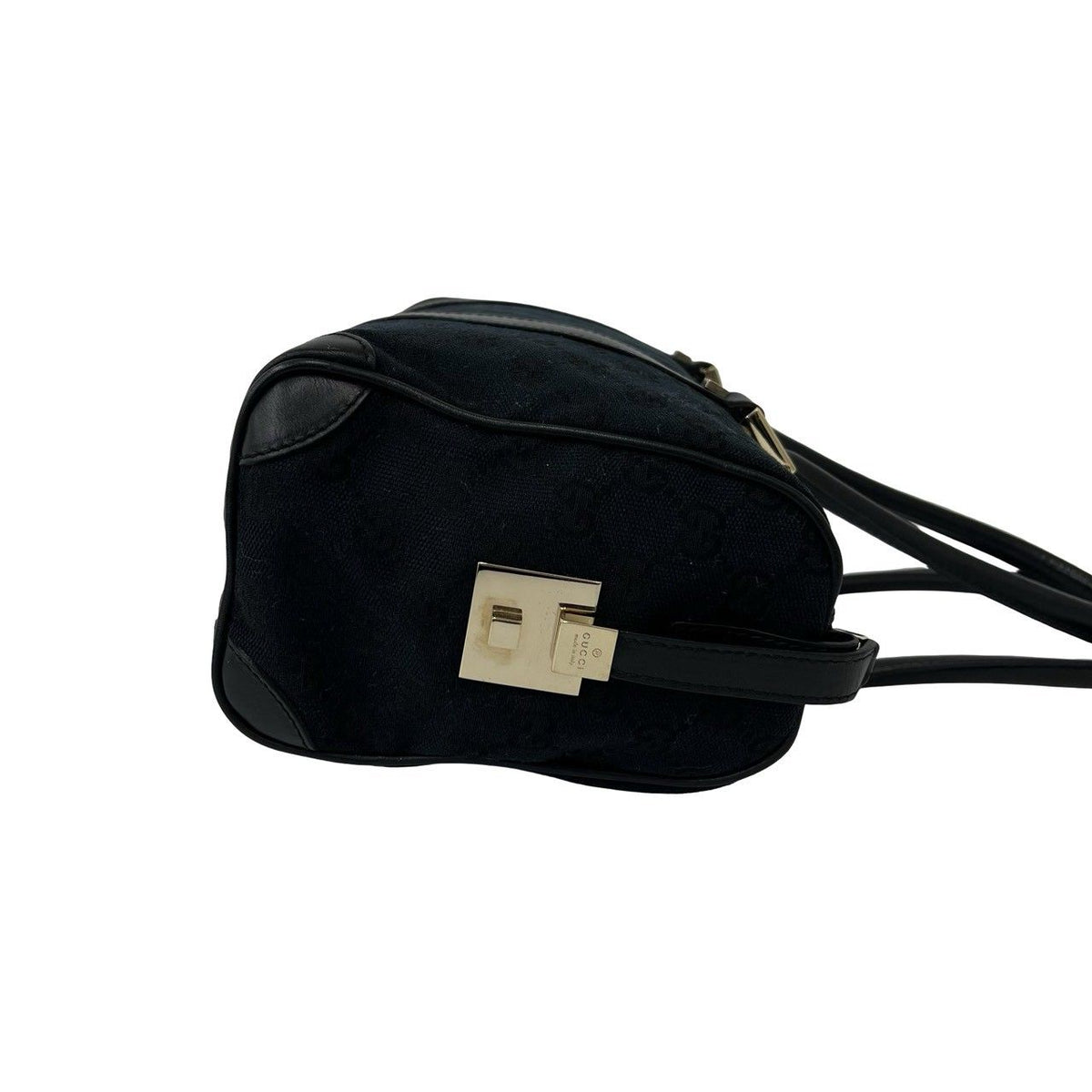 Gucci GG Pattern Logo Canvas Leather Tote Shoulder Bag Mini Black — view 6