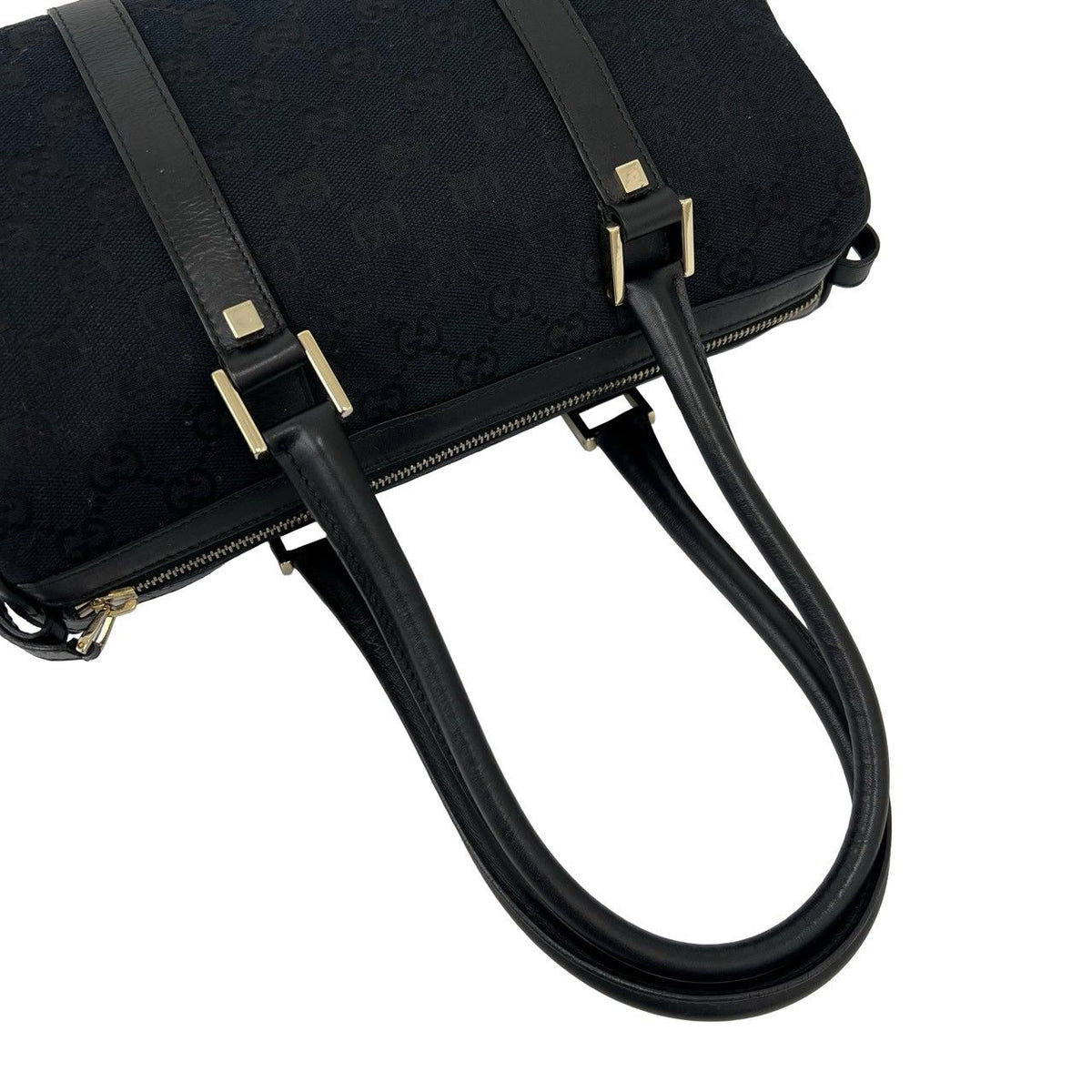 Gucci GG Pattern Logo Canvas Leather Tote Shoulder Bag Mini Black — view 4
