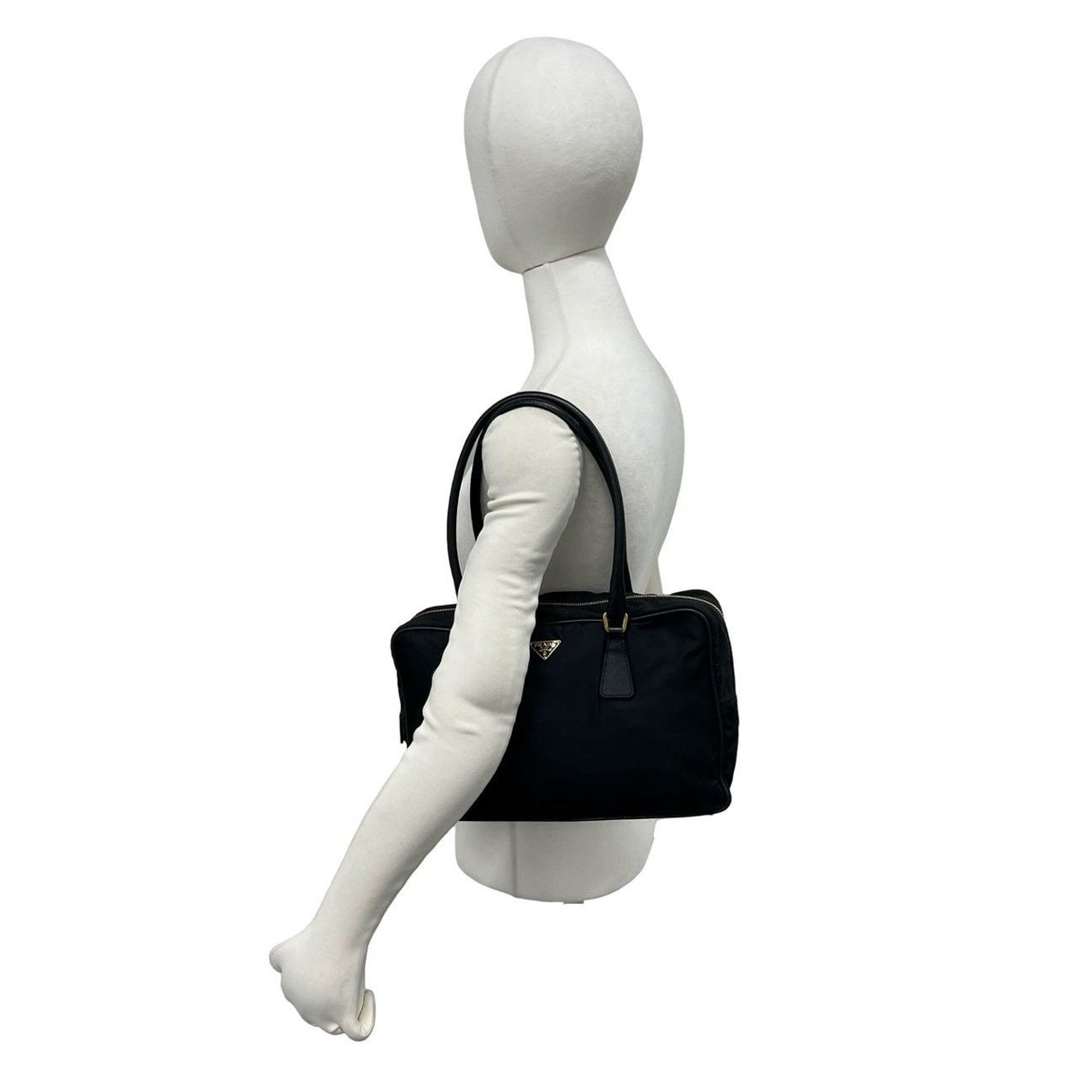 Prada Triangle Logo Tessuto Pocono Nylon Saffiano Leather Tote Shoulder Bag — view 2