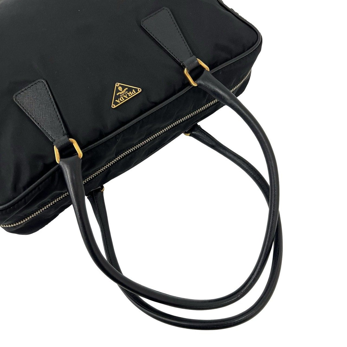 Prada Triangle Logo Tessuto Pocono Nylon Saffiano Leather Tote Shoulder Bag — view 4