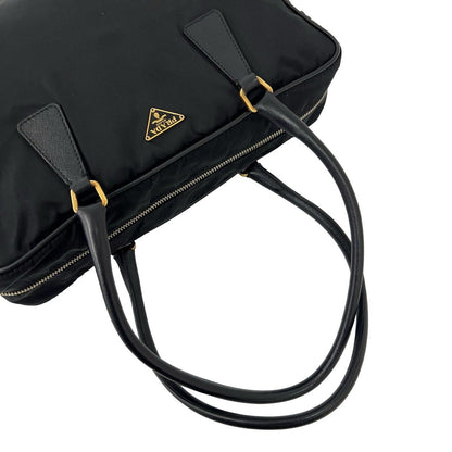 Prada Triangle Logo Tessuto Pocono Nylon Saffiano Leather Tote Shoulder Bag — view 4