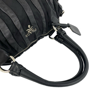 Prada Logo Stripe Leather Tessuto Pocono Nylon Tote Shoulder Bag Black — view 4