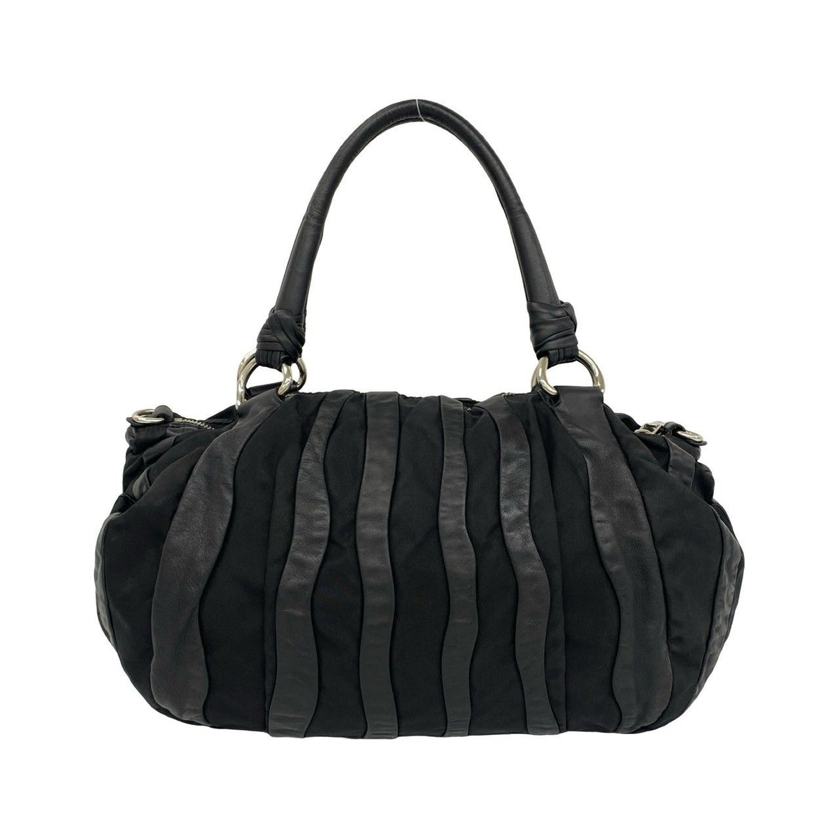 Prada Logo Stripe Leather Tessuto Pocono Nylon Tote Shoulder Bag Black — view 3