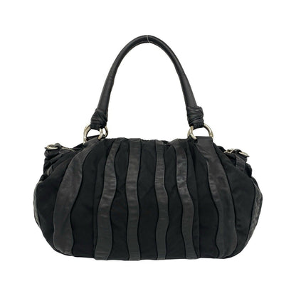 Prada Logo Stripe Leather Tessuto Pocono Nylon Tote Shoulder Bag Black — view 3