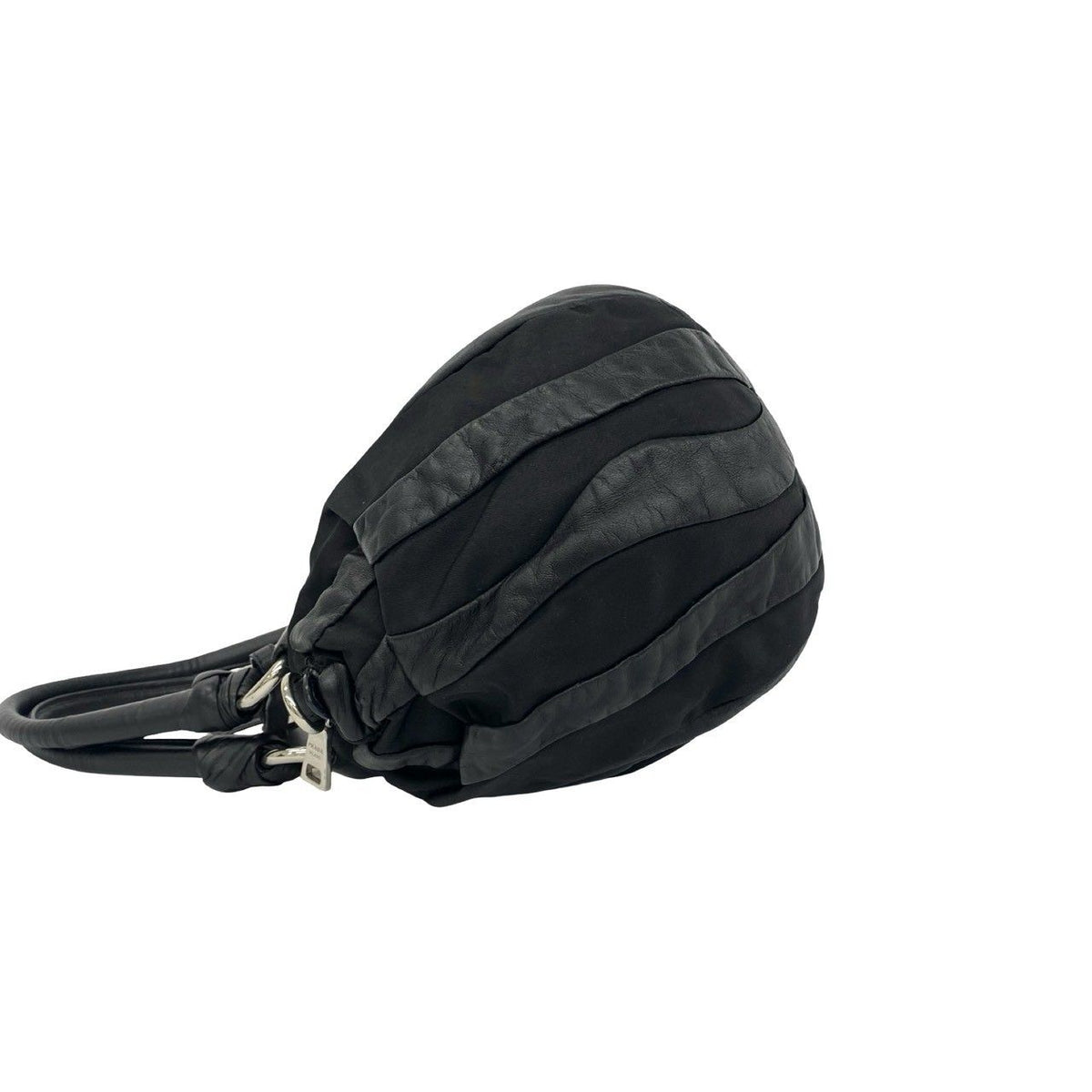 Prada Logo Stripe Leather Tessuto Pocono Nylon Tote Shoulder Bag Black — view 5