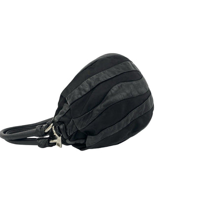 Prada Logo Stripe Leather Tessuto Pocono Nylon Tote Shoulder Bag Black — view 5