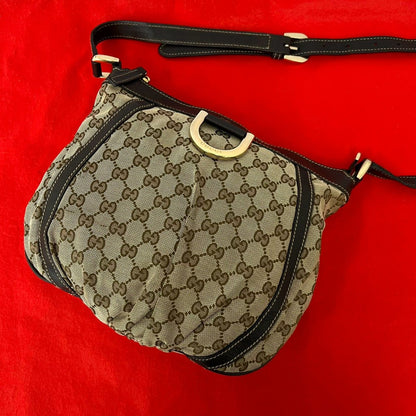 Gucci GG Pattern Logo Canvas Leather Shoulder Bag Cross Brown