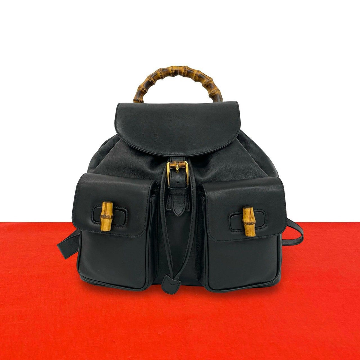 Gucci Vintage Bamboo Leather Backpack Black