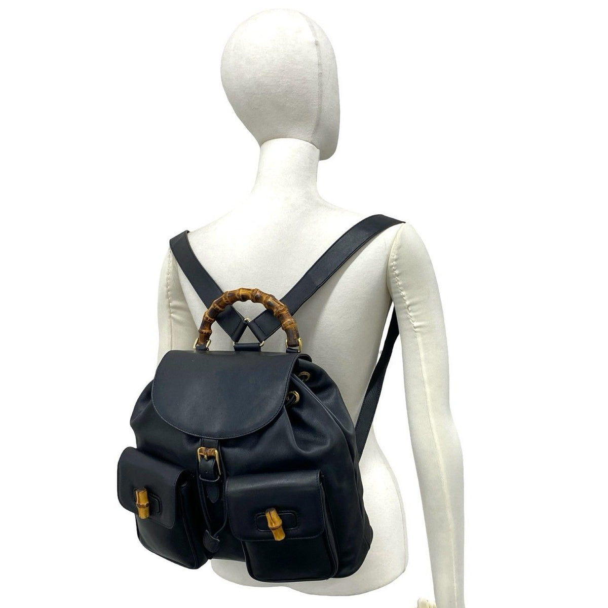 Gucci Vintage Bamboo Leather Backpack Black — view 2