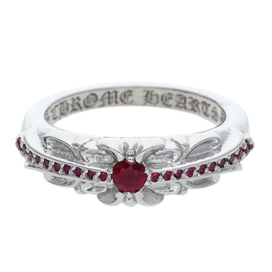 Chrome Hearts Babyclsc P Rub Baby Classic Floral Cross Pave Ruby White Gold Ring