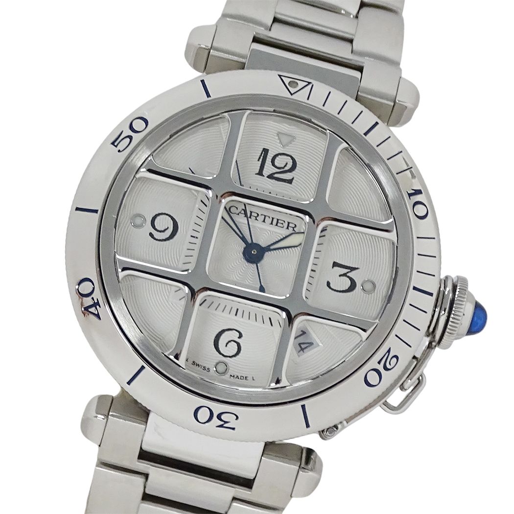 Cartier Watch Pasha Grid Date Automatic Stainless Steel Silver Back Sketch