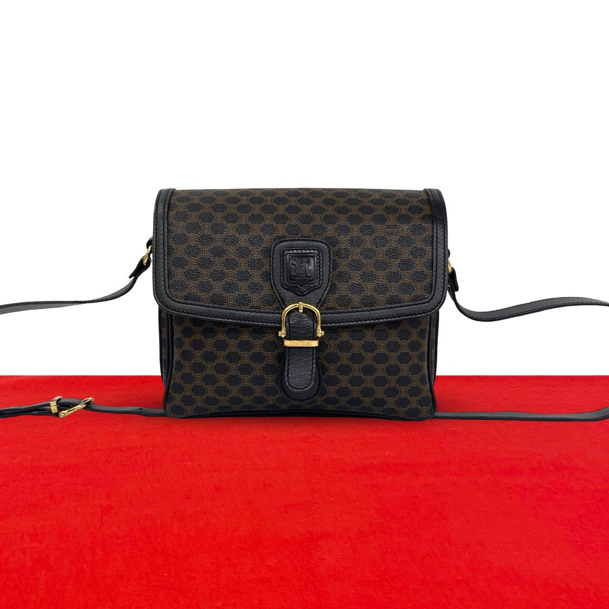 Celine Vintage Macadam Blason Pattern Triomphe Leather Shoulder Bag Pochette
