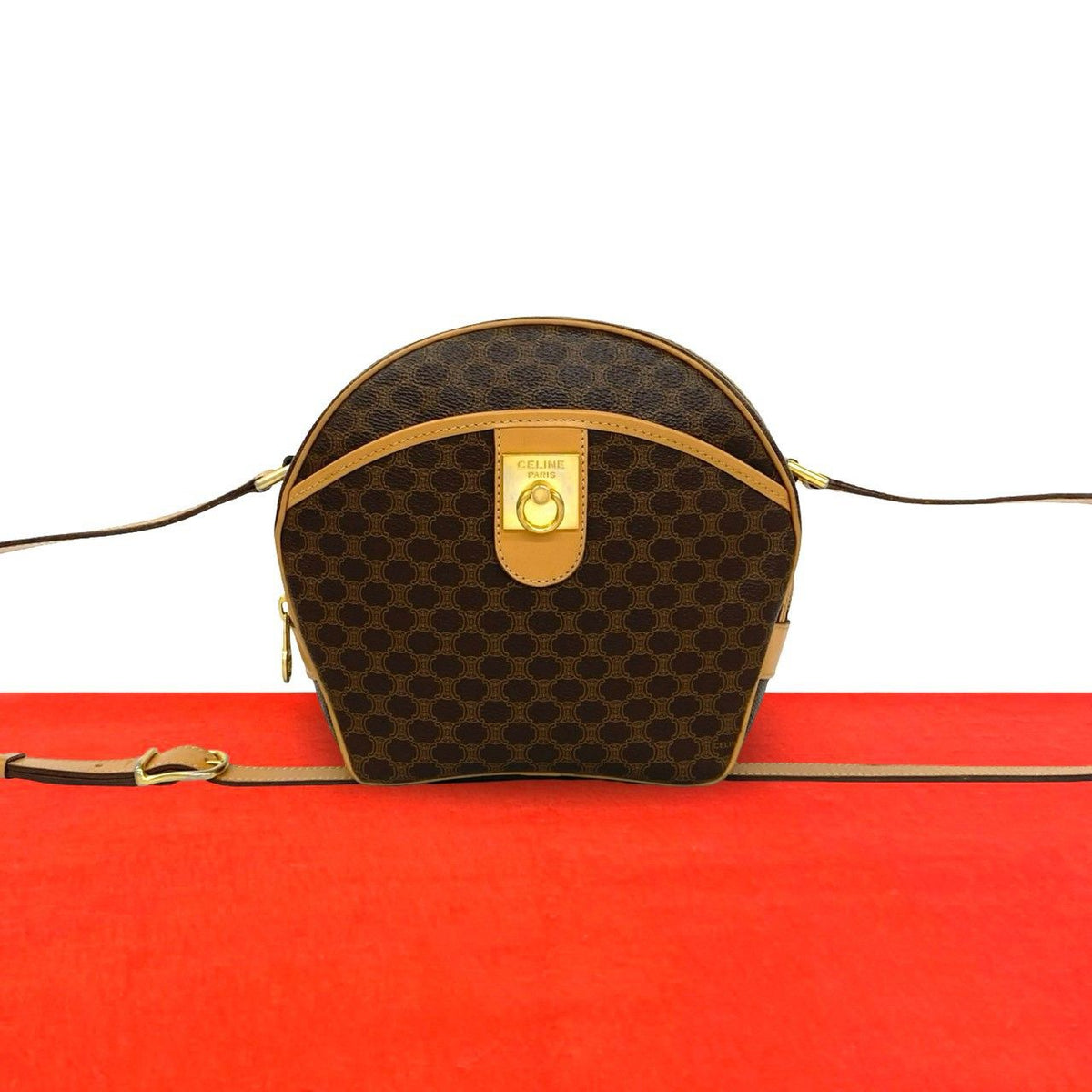 Celine Vintage Macadam Blason Pattern Triomphe Logo Ring Leather Shoulder Bag