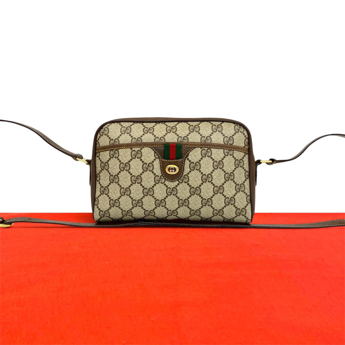 Gucci Vintage Sherry Line GG Pattern Logo Leather Shoulder Bag Pochette Brown