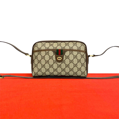 Gucci Vintage Sherry Line GG Pattern Logo Leather Shoulder Bag Pochette Brown
