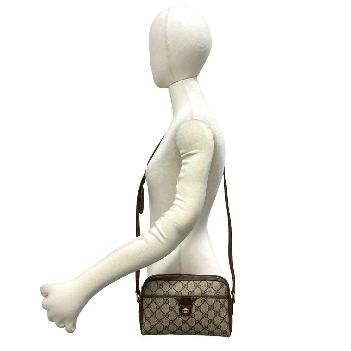 Gucci Vintage Sherry Line GG Pattern Logo Leather Shoulder Bag Pochette Brown — view 2