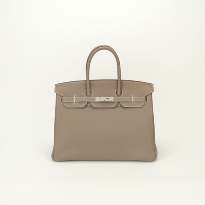 Hermes Birkin 35 Tote Bag Togo Etoupe Gray Silver