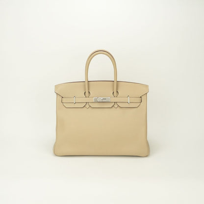 Hermes Birkin 35 Tote Swift Parchemin White Beige Silver Handbag Veau