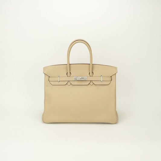 Hermes Birkin 35 Tote Swift Parchemin White Beige Silver Handbag Veau