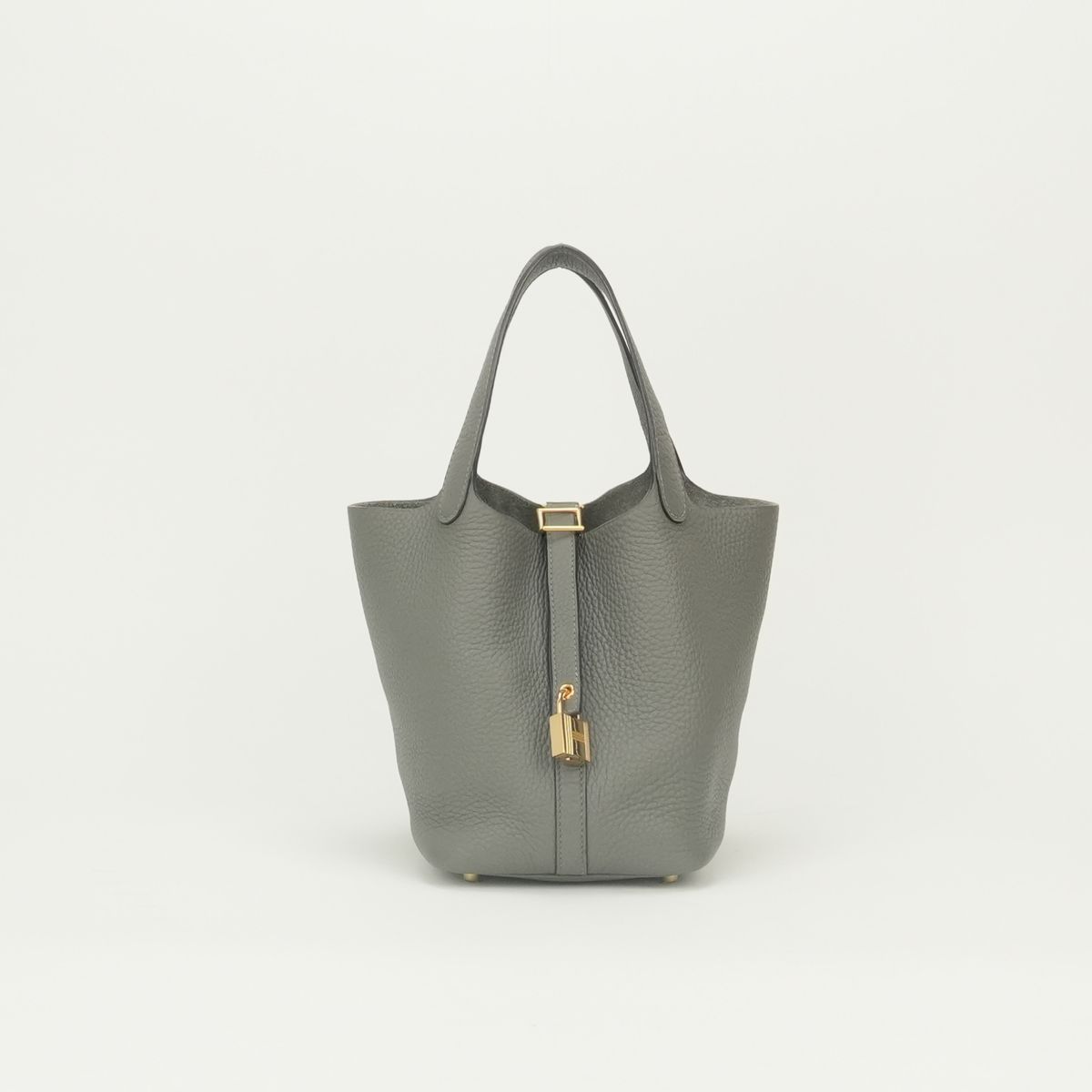 Hermes Picotin Lock PM 18 Tote Bag Taurillon Clemence Gris Meyer Gray Gold