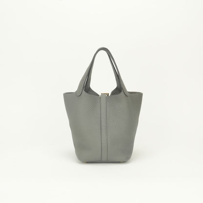 Hermes Picotin Lock PM 18 Tote Bag Taurillon Clemence Gris Meyer Gray Gold — view 3