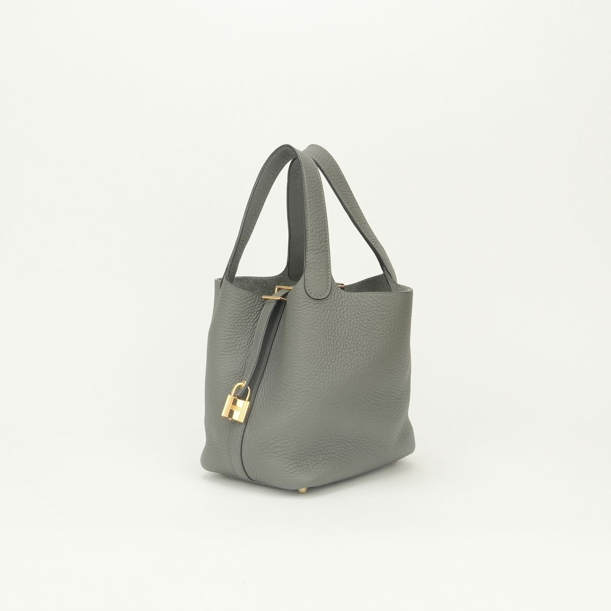 Hermes Picotin Lock PM 18 Tote Bag Taurillon Clemence Gris Meyer Gray Gold — view 2
