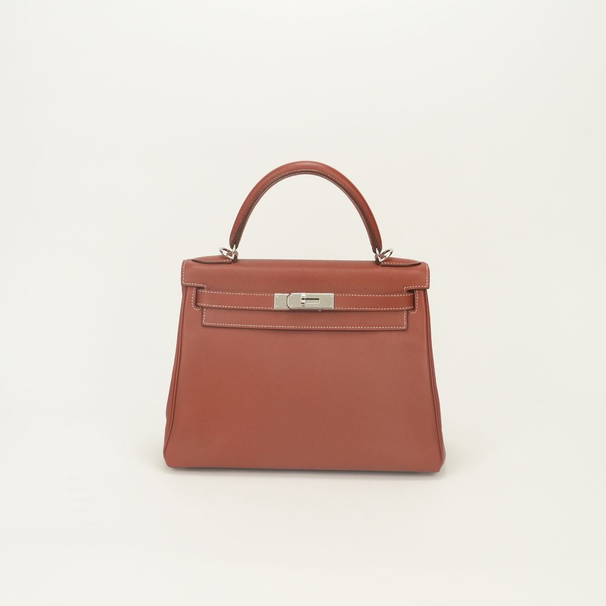 Hermes Kelly 28 Verso Tote Epsom Brick Brique Feu Red Orange Silver Handbag