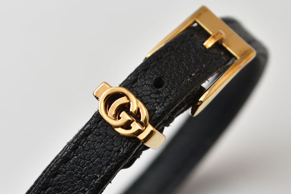 Gucci Bracelet Bangle Double G Leather Black Gold — view 5