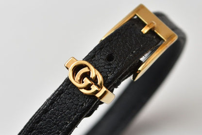 Gucci Bracelet Bangle Double G Leather Black Gold — view 5