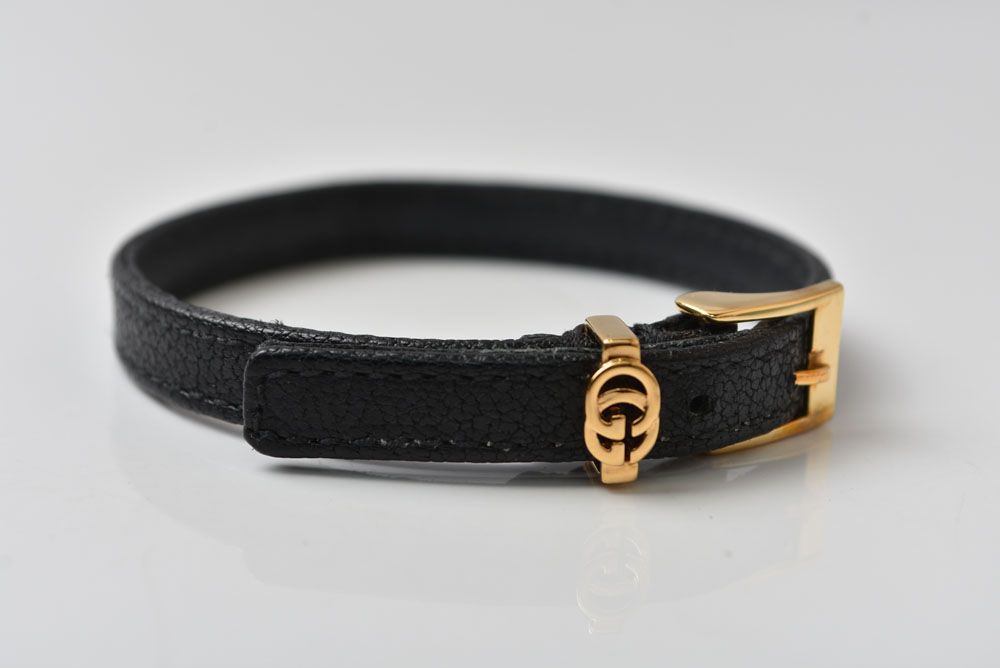 Gucci Bracelet Bangle Double G Leather Black Gold — view 4