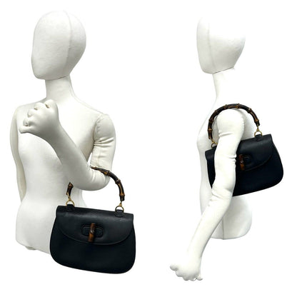 Gucci Vintage Bamboo Leather Turnlock Handbag Mini Tote Black — view 2