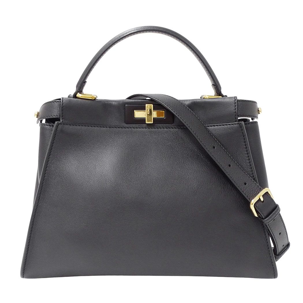 Fendi 2-Way Shoulder Bag Leather Peekaboo Regular Black Handle Simple