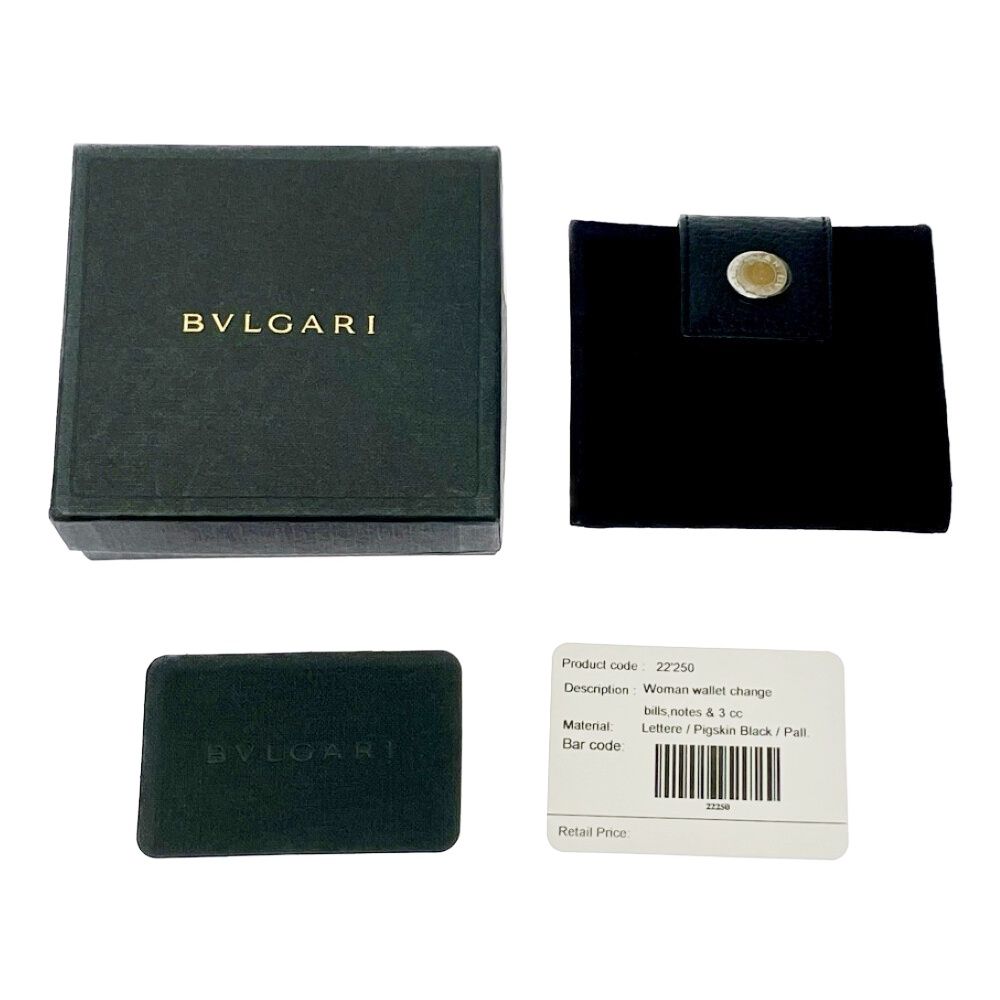 Bvlgari Canvas Leather Snap Logomania Bifold Wallet Black