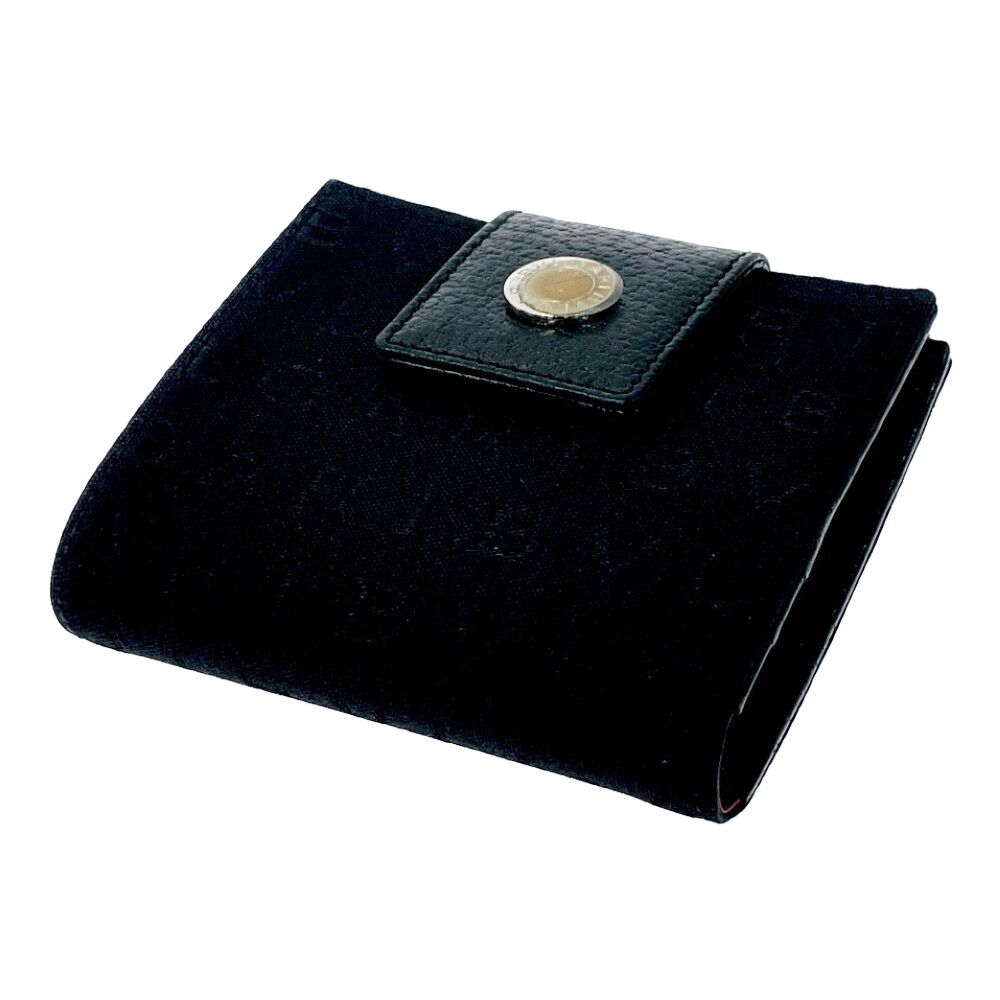 Bvlgari Canvas Leather Snap Logomania Bifold Wallet Black — view 4