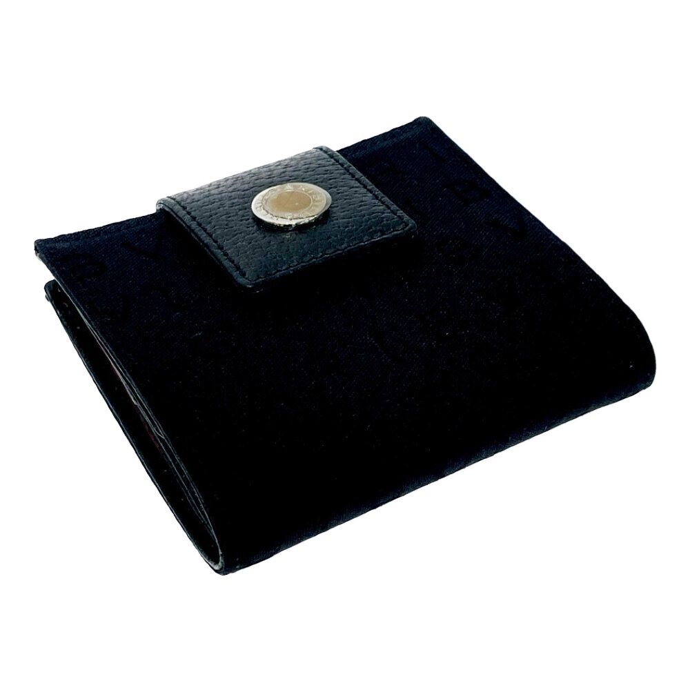 Bvlgari Canvas Leather Snap Logomania Bifold Wallet Black — view 3