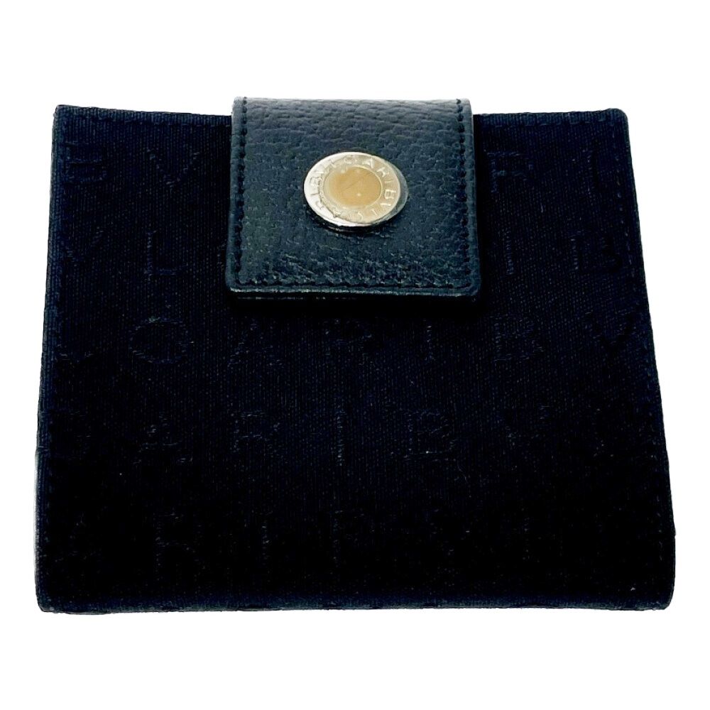 Bvlgari Canvas Leather Snap Logomania Bifold Wallet Black — view 2