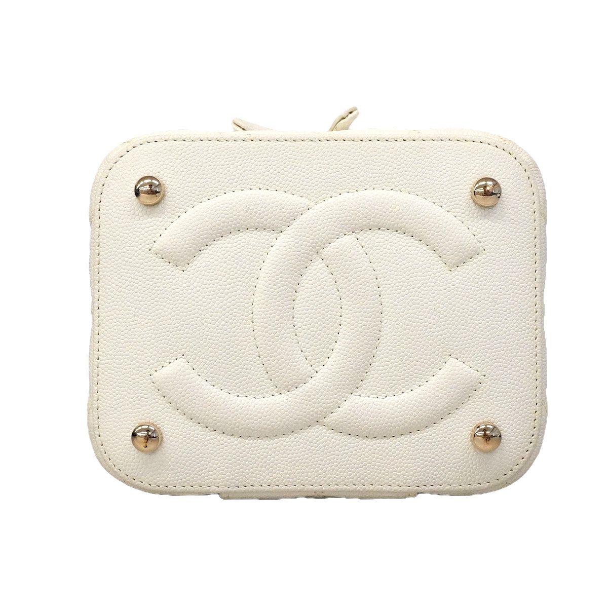 Chanel Vanity Bag Quilted Caviar Leather White Champagne Gold 2-Way Bag — view 3