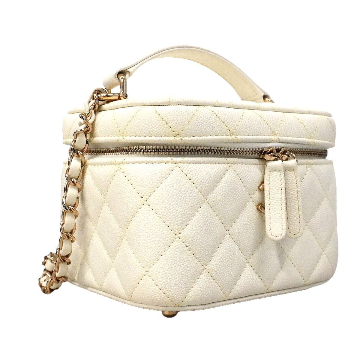 Chanel Vanity Bag Quilted Caviar Leather White Champagne Gold 2-Way Bag — view 2