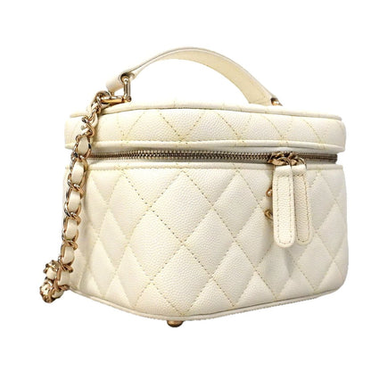 Chanel Vanity Bag Quilted Caviar Leather White Champagne Gold 2-Way Bag — view 2